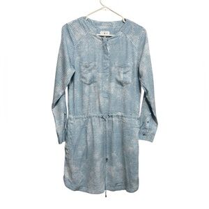 Lou & Grey Patterned Women's Dress Long Sleeve adjustable Waist Blue Size XS